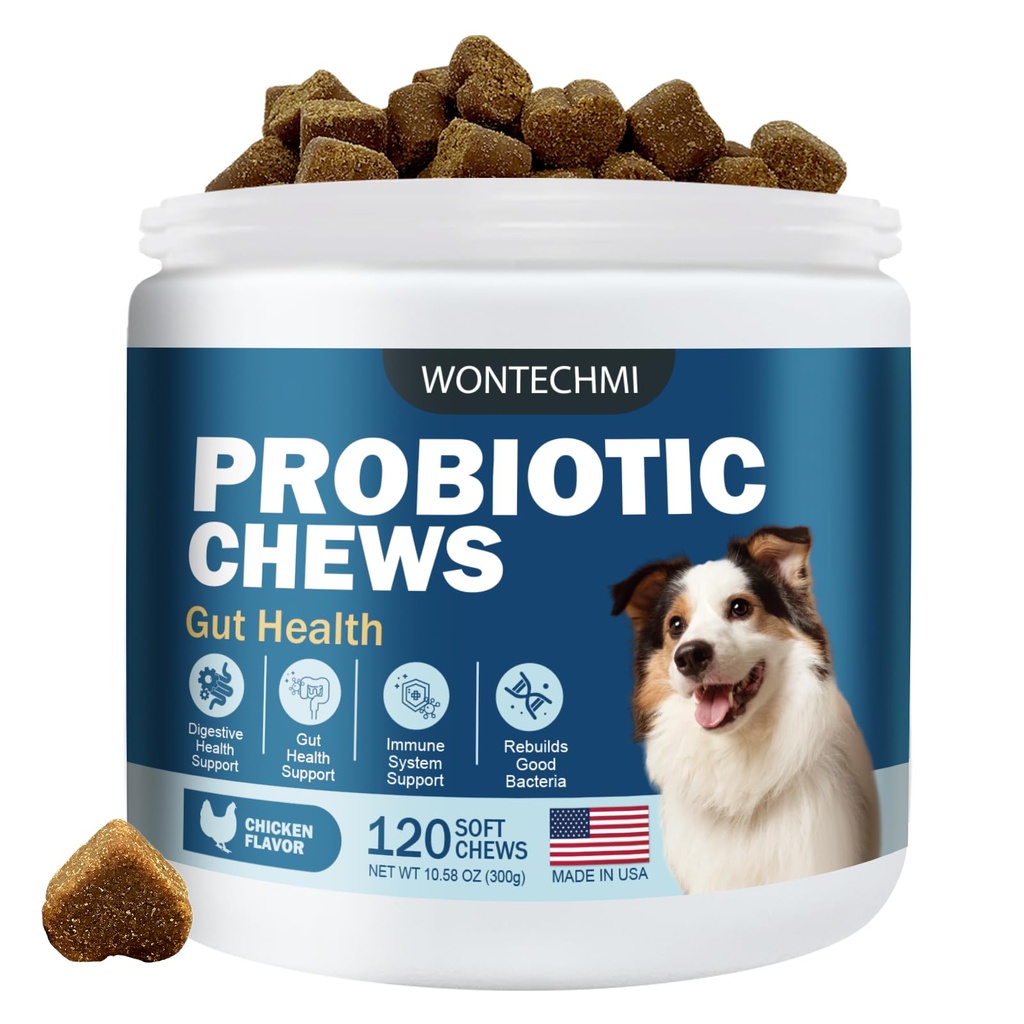 Probiotika für Hunde, Verbesserung juckende Haut juckende Ohren, Gut Gesundheit, Hefe Balance, Allergien, Immunität, Hundeprobiotika und Verdauungsenzyme mit Präbiotika, Reduce Diarrhea (Hühner, 120 Kauen)