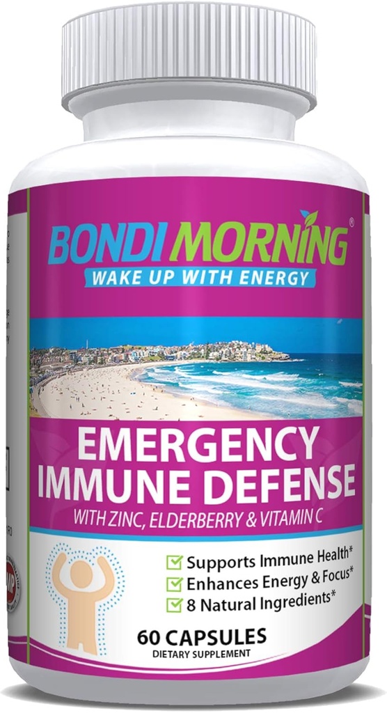 Suppléments de vitamines pour le soutien de l'immunité d'urgence – Vitamine C avec comprimés de zinc + réponse du système Immune de Bolster extrait de la baie Elder, santé digestive, énergie et focus, 60-Conte