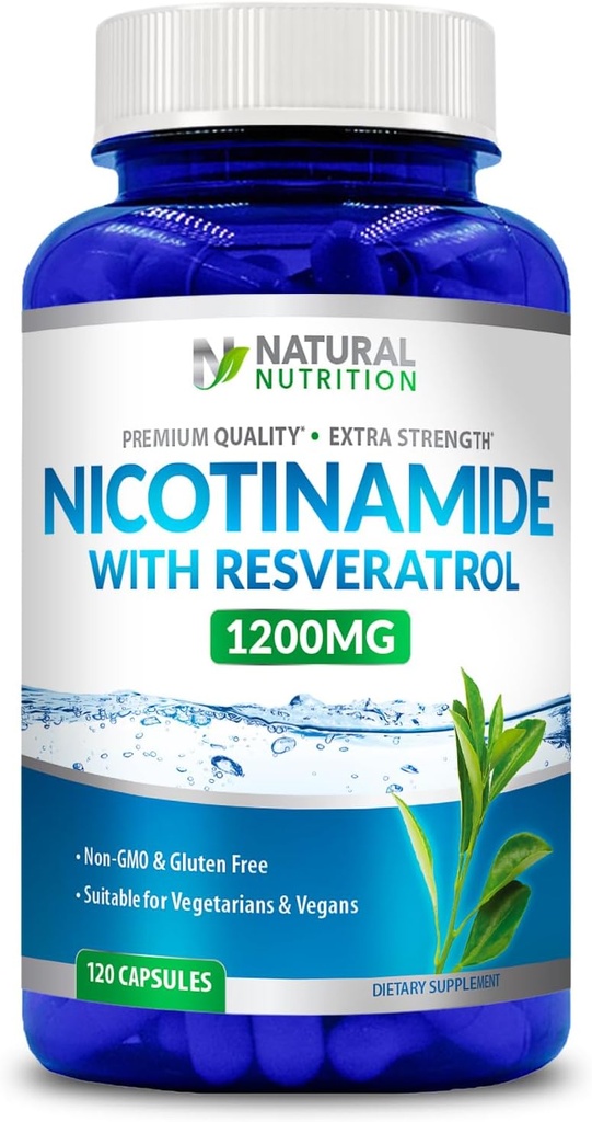 Generisches natürliches Vitamin extra Stärke Nicotinamid mit Resveratrol 1200mg (Vitamin B-3) 120 Veggie Kapseln Glutenfrei & Non-GMO