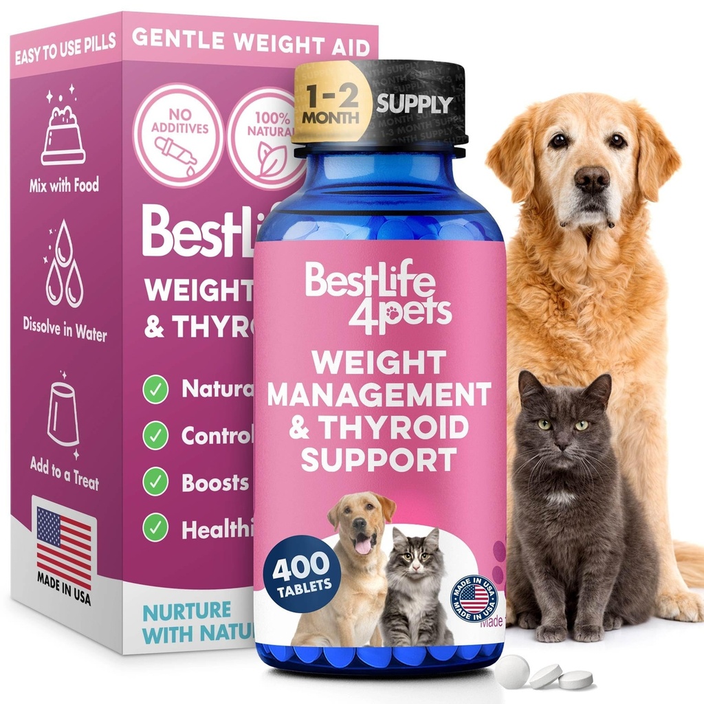 Gewicht und Schilddrüse Unterstützung für Hunde und Katzen, Natürliche Lösung für Hunger Control, Stoffwechselunterstützung, Optimale Schilddrüse Funktion, Effektive Hunde & Katzengewichtsverluste, 400 Odorless, Geschmackslose Pillen