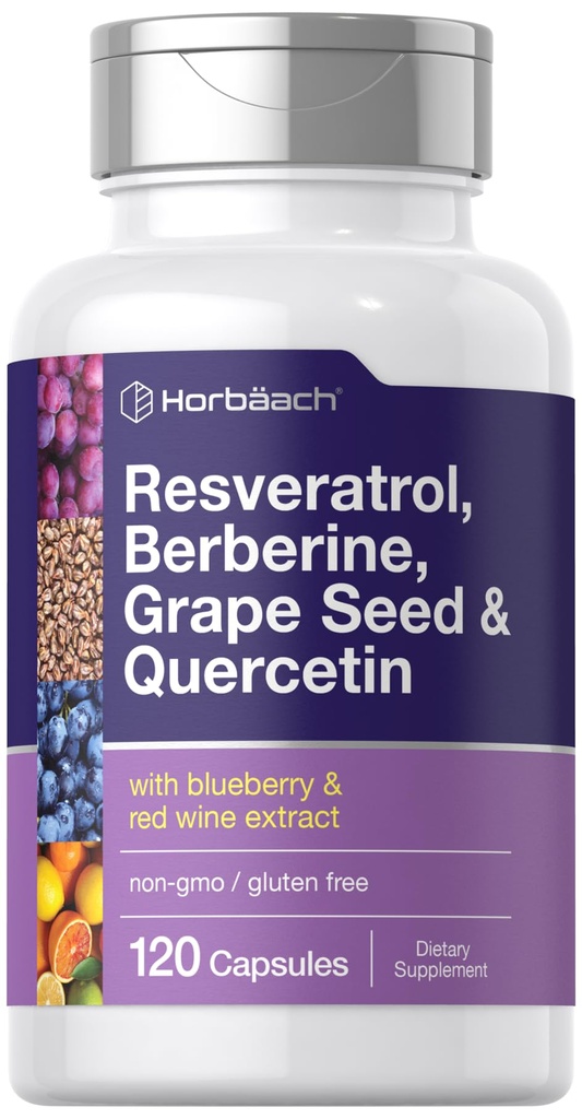 Horbäach Resveratrol Berberine Grape Seed & Quercetin | mit Blueberry & Red Wine Extract | 120 Kapseln | Non-GMO, Gluten Free & Vegetarische Ergänzung