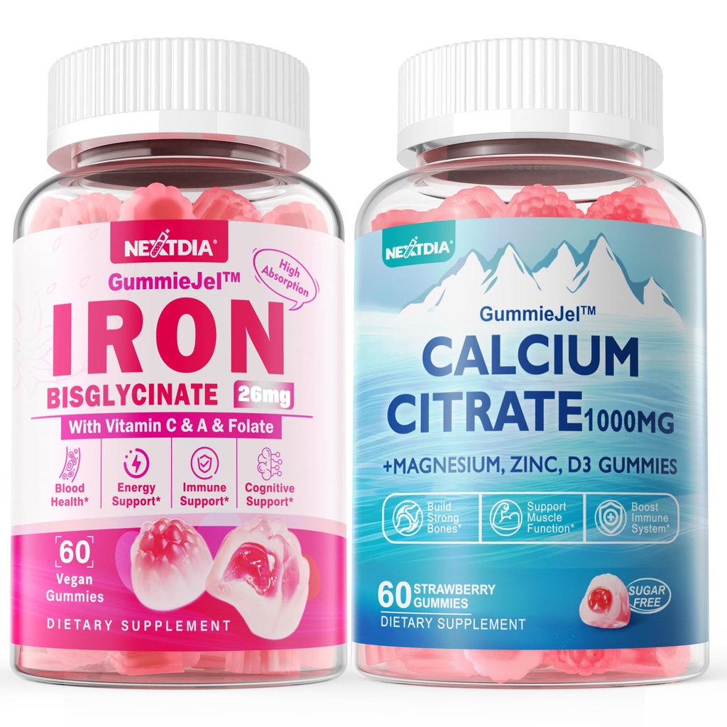Calcium Citrat 1000mg Gefüllte Gummis + Eisen Bisglycinat 26mg