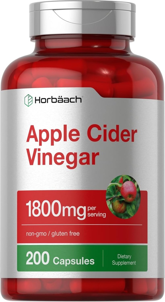 Horbäach Apple Cider Essig Kapseln | 1800mg | 200 Pillen | Non-GMO, Gluten kostenlose Ergänzung