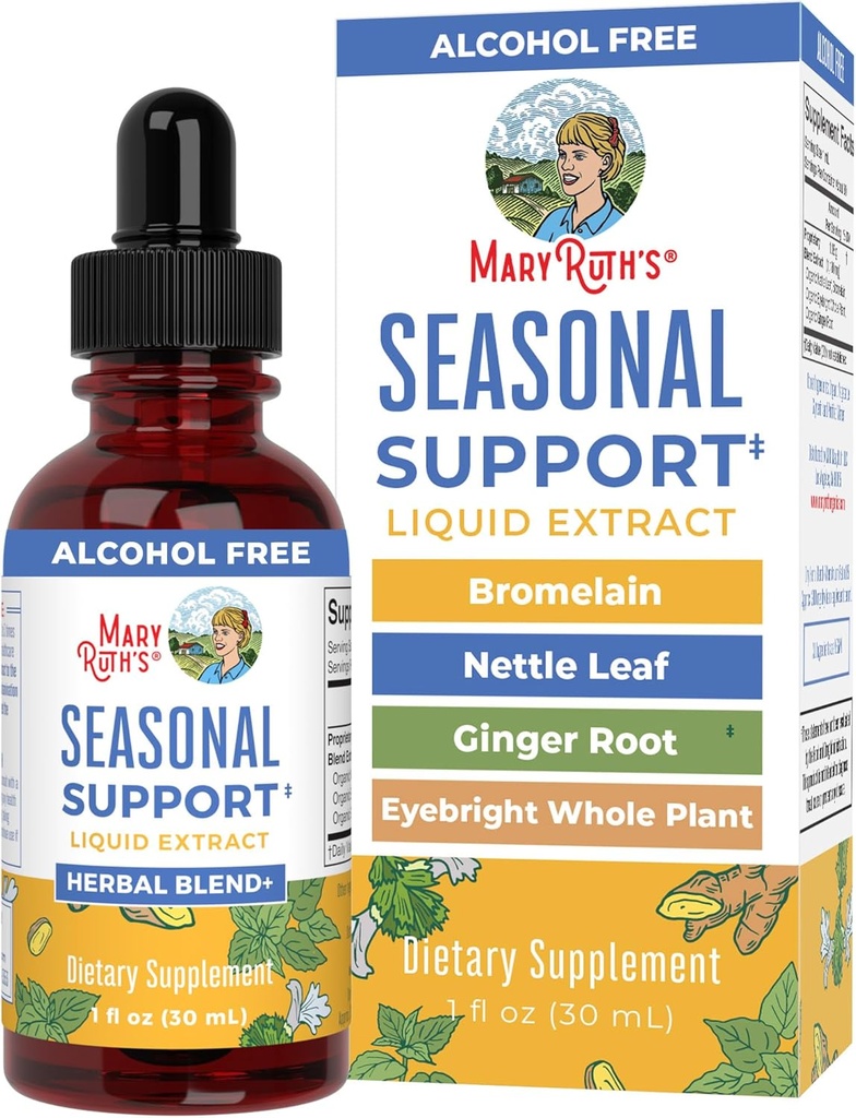 MaryRuth Organics Seasonal Support Liquid Extract Kräutermischung Ginger Root | Bromelain | Organic Nettle Leaf | 4 Kräutermischung | Traditionelle Kräuter | Non-GMO | Vegan | Gluten Free | 1 Fl Oz