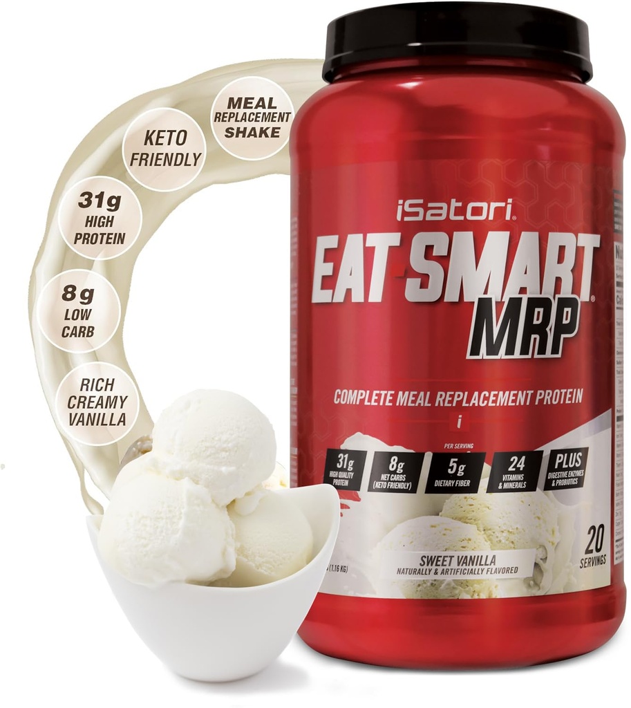 iSatori Eat Smart MRP, High Protein Meal Ersatz Shake mit Whey Protein Powder, Probiotics Powder, Casein Protein, MCT Oil, Egg Albumen, Vitamine & Minerals, Keto, Vanilla Flavor, 20 Portionen