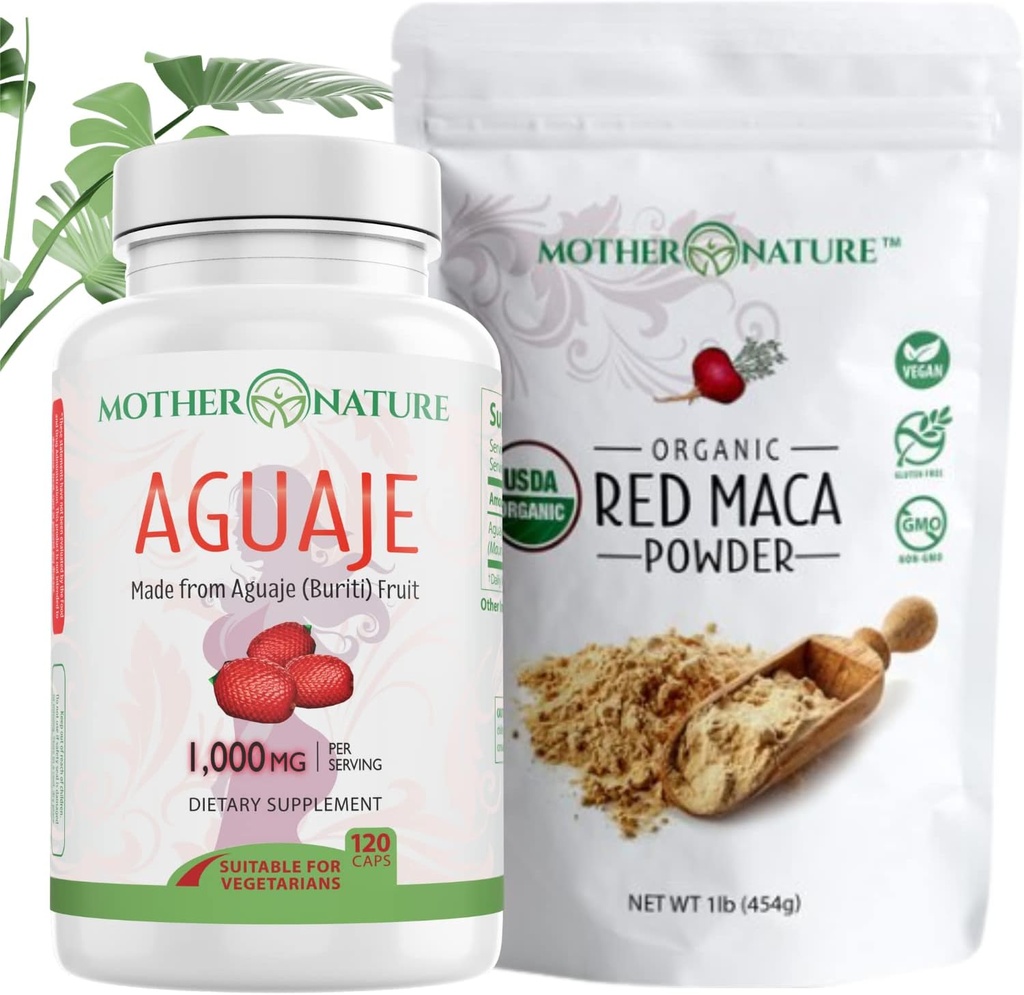 Beauty Bundle – Aguaje Capsules + Red Maca Powder | Organic Superfoods for Hair, Skin & Wellness | Reich an Vitaminen & Mineralien | Vegan, Non-GMO