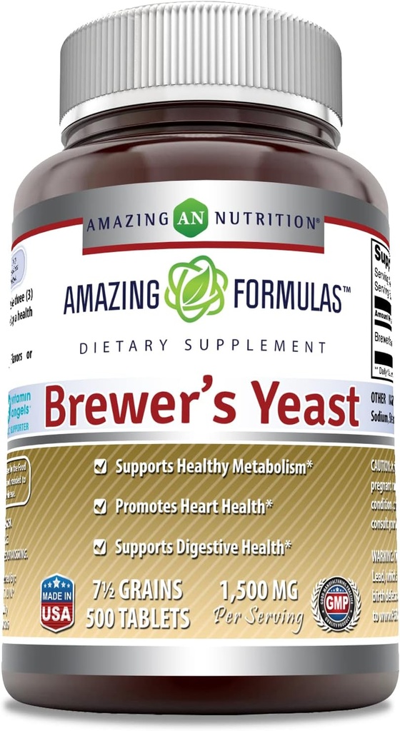Erstaunliche Formeln Brauer Yeast 1500mg Pro Servieren 500 Tabletten Supplement | Non-GMO | Gluten Free | Made in USA