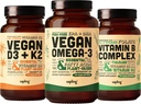 Vegan Omega 3 180 Softgels & Vegan D3 + K2 & Vitamin B Complex Bundle - Pflanzenbasierte DHA & EPA Fettsäuren, 4000 IU Vitamin D3 und 100mcg Vitamin K2, essentielle B Vitamine