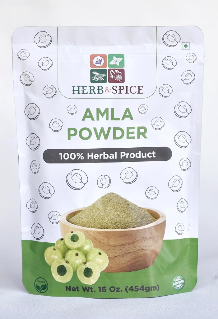 Poudre d'amla biologique, laboratoire testé, pour métaux lourds, sans végétalien et sans gluten, poudre de gooseberry indien, vitamine C pour système immunitaire, 100% ayurvédique superfood, antioxydants, non-OGM 1 lb (454 Gram)