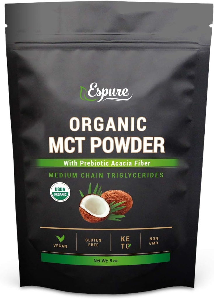 Bio-MCT-Pulver - USDA zertifiziert, mit Prebiotic Acacia Fiber; Keto Friendly, Vegan, Glutenfrei; 8oz