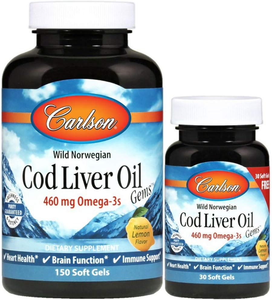 Carlson Laboratories Cod Liver Oil Gems - Leichte Zitronen 1000 Milligramme 150+30 Sgels
