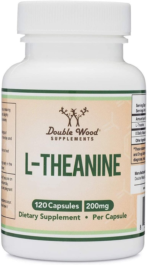 L-Theanine 200mg double force - soutient la réponse au sommeil de santé et la relaxation - 120 Capsules (Troisième partie testée, sans gluten, végétalien) par Double Wood