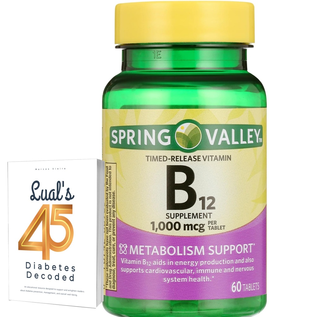 Spring Valley Timed-Release Vitamine B12 Comprimés, 1 000 Mcg, 60 Comte, Complexe B12 pour femmes et hommes avec 45 Diabète Décodé