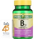 Spring Valley Timed-Release Vitamine B12 Comprimés, 1 000 Mcg, 60 Comte, Complexe B12 pour femmes et hommes avec 45 Diabète Décodé