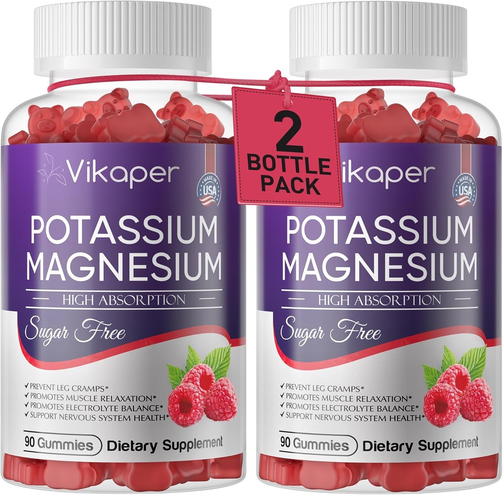Kalium-Magnesium-Gummi-Gummi 500 mg Zuckerfreies Magnesium-Glycinat-Ergänzung mit Magnesium-L-Threonat,Vitamin D3,Gebesserte Leg-Krame,Muskel,Herz-Gesundheit für Erwachsene Raspberry Flavor 180 Count