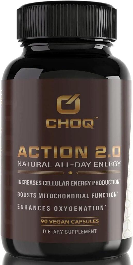 CHOQ Action 2.0 Energie- und Zirkulationsunterstützung - Rhodiola Rosea, Beetroot & B12 Supplement - Nitric Oxide Booster für Männer & Frauen - Focus & Recovery - 90 Kapseln