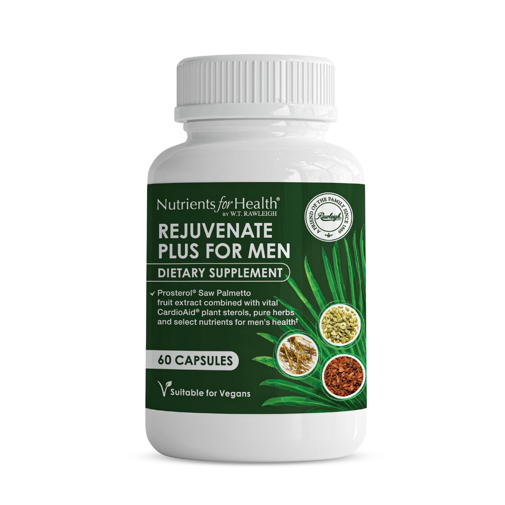 Rawleigh Rejuvenate Plus für Männer: 60 Vegan Capsules | High-Potency 320mg Saw Palmetto | Kürbis Seed, Pygeum Bark | Plant Sterols, Lycopene & Rosemary | Prostata Health Support
