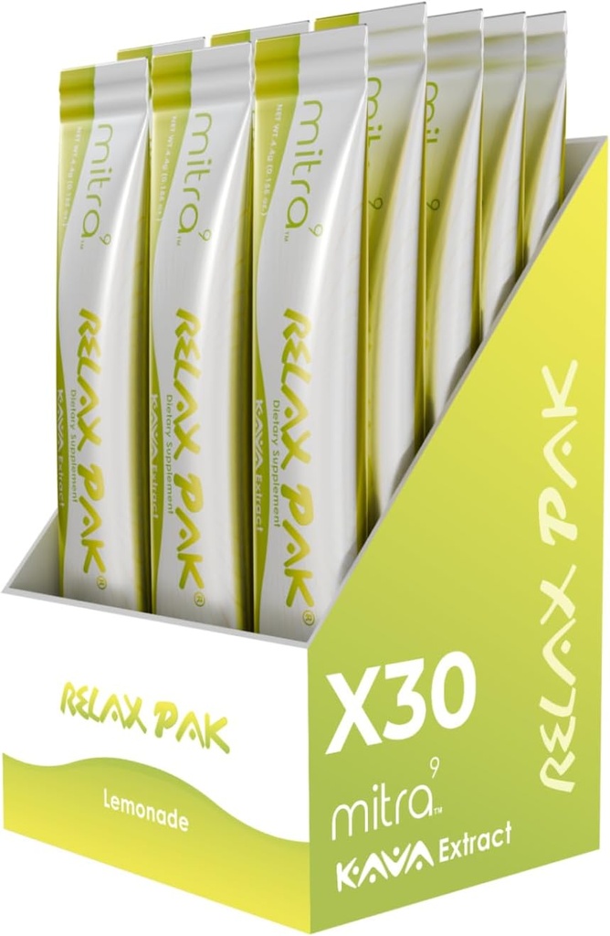 Mitra9 Kava Powder RelaxPak - Lemonade Kava Extract Powder Packets | Mood Enhancer | Plant Based | Promotes Natural Calm & Clarity | Easy Open Single-Serving Stick (30)