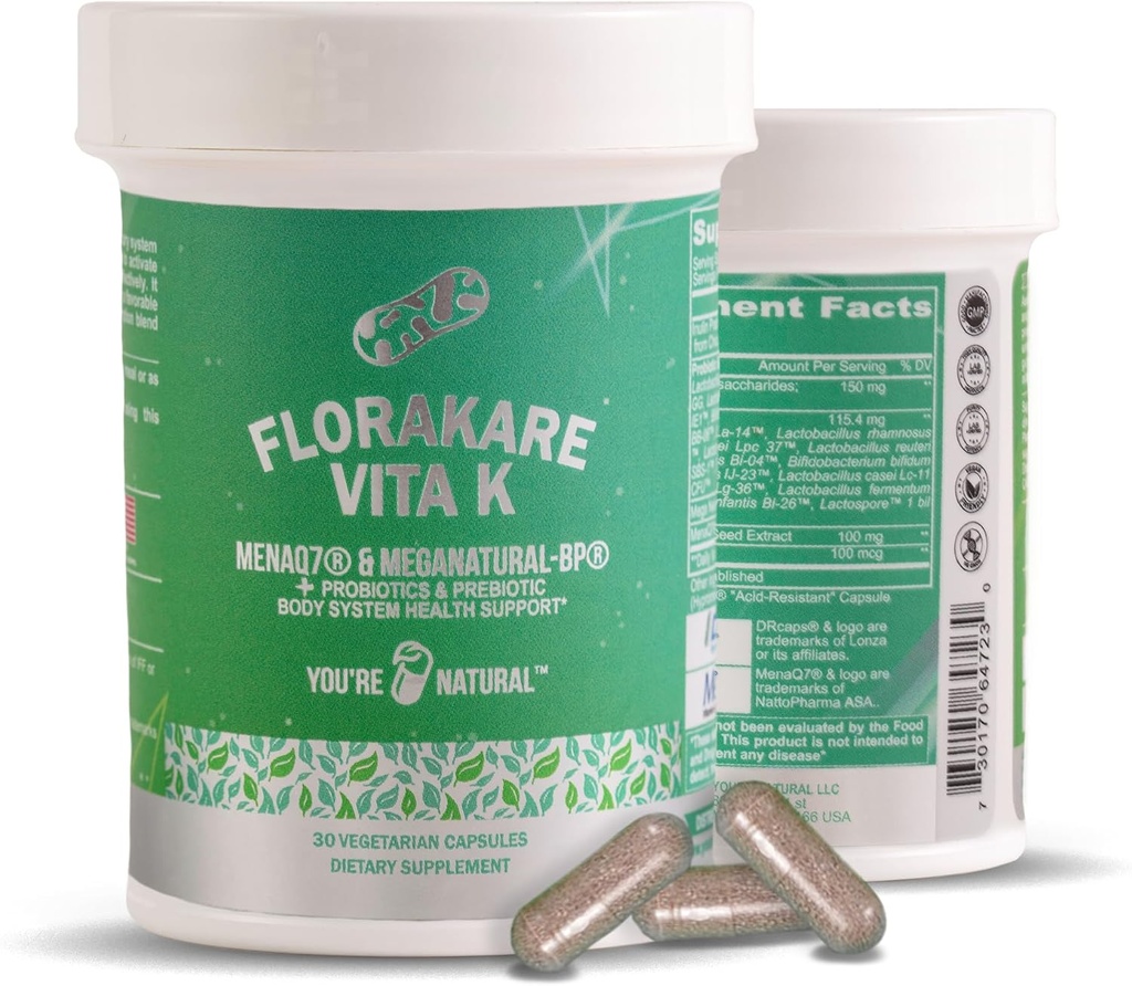 Florakare, Seniors Premium All In One - Bone Health, Blood Flow, Digestive & Gut Support For Women & Men, Vitamin K2, Grape Seed Extract Plus Lactobacillus And 12 Registered Probiotics - 30 Day Supply
