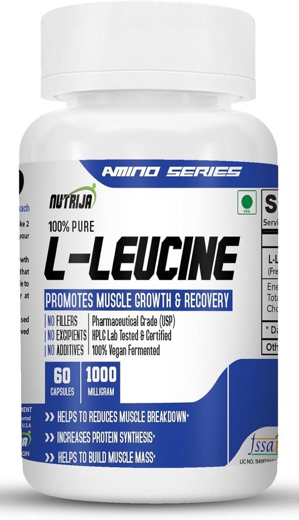L-Leucine 1000mg Kapseln | Fördert Lean Muskelmasse, Muskelaufbau und Stärkung (120 Kapseln)