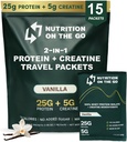 Nutrition On The Go Whey Protein Isolate Packets with Creatine – 25g Protéines + 5g Créatine – Poudre de protéines voyage mono-serve – Vanille (15-Pack)