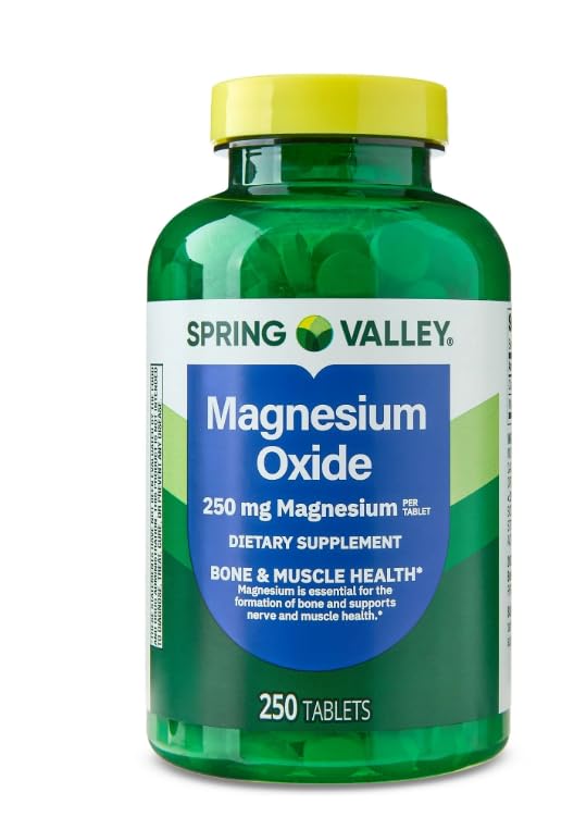Spring Valley, Magnesium 250 mg, 250 Graf Tabletten, Knochen & Muskel Gesundheit, Magnesium Tabletten, Nahrungsergänzung + Sticker Dri Store