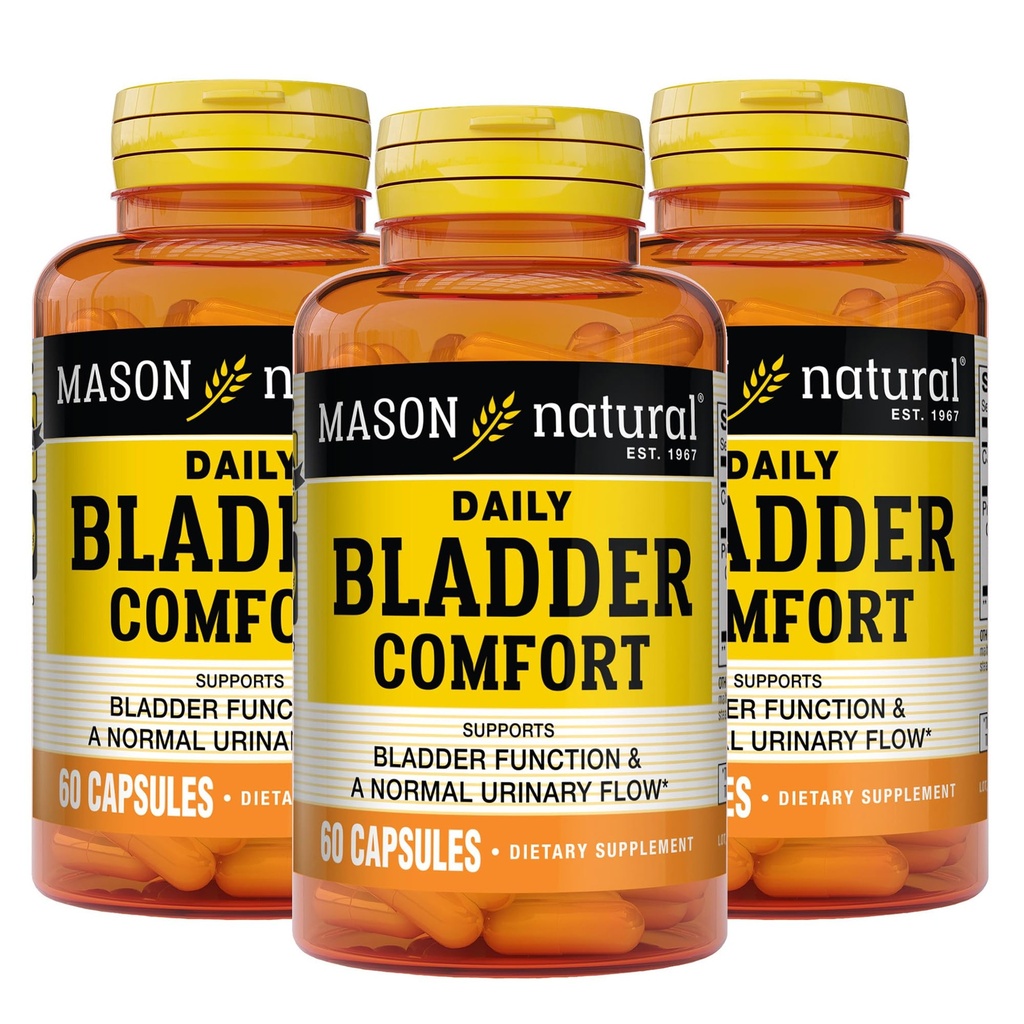 Mason Natural Daily Bladder Comfort, 30 jours d'approvisionnement, avec du calcium, des graines de citrouille et du soja Germ pour soutenir la fonction normale Bladder, 60 capsules (paquet de 3)