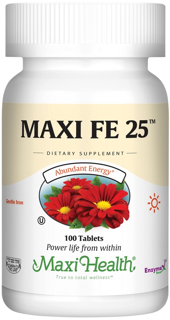 Maxi Health Iron Supplement für Damen und Herren - Sanfte Eisen 25 mg für den Stomach - Non Constipating* Pillen - Kosher - Non GMO - Vegetarisch (100 Tabletten)