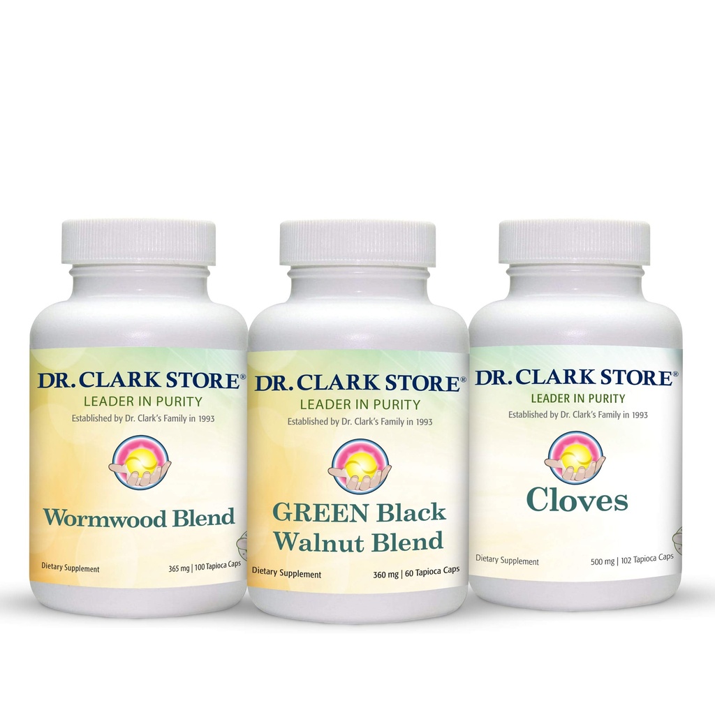 Dr Clark Store Intestine Support & Cleanse Kit - with Freeze-Dried Green Black Walnut Hulls, Wormwood, and Cloves-Helps Maintain Optimum Intestinal Function - Vegetarian Capsules