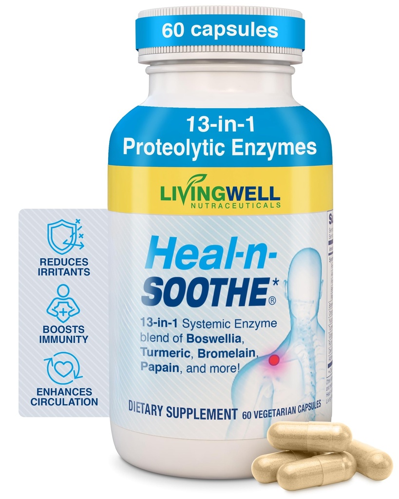 HEAL-N-SOOTHE Joint Support Supplements - Proteolytische Enzyme wie Bromelain & Papain, mit Boswellia, Turmeric & Ginger- Promotes Protein Digestive Function & Body Defense Wellness- 60 Count (1 Pack)