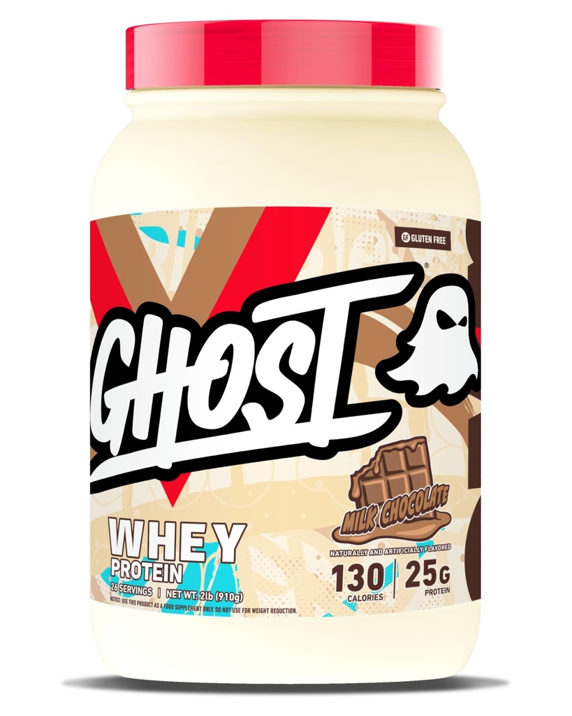 GHOST Whey Protein Powder, Milk Chocolate - 2LB, 25G Protein - Whey Protein Blend - - Post Workout Fitness & Nutrition Shakes, Smoothies, Baking & Cooking - Soy & Gluten-Free