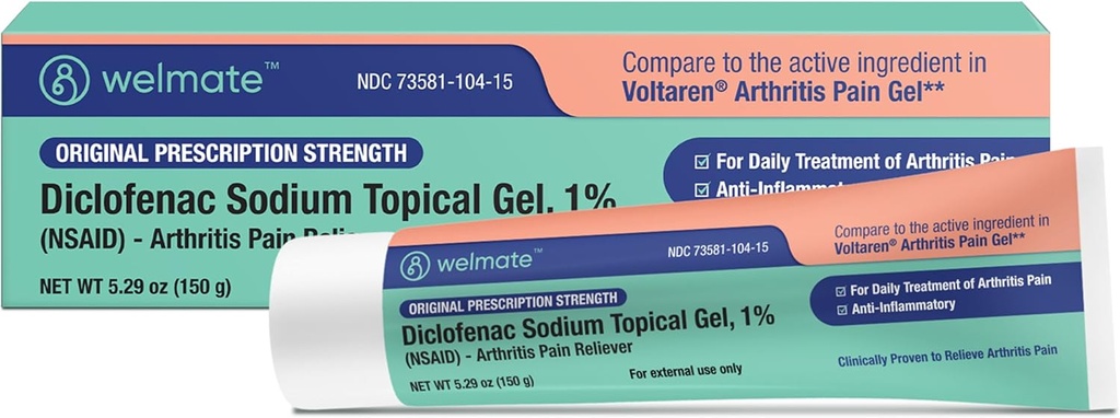 WELMATE - Diclofenac Sodium Topical Gel 1% (5.29 oz) - Arthritis Schmerzlinderung & Mobilitätshilfe - Schmerzlinderungscreme/Gel