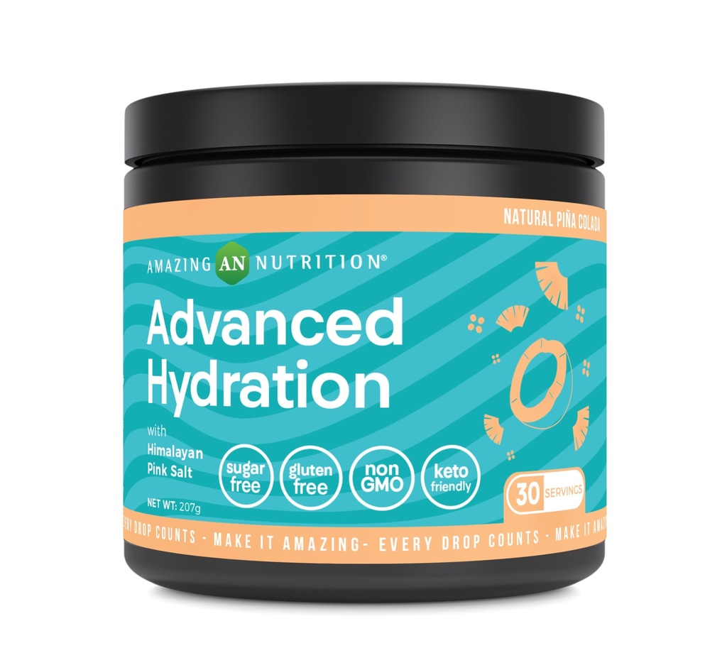 Amazing Nutrition Advanced Hydration, Elektrolytpulver 30 Servierungen | Verpackt mit essentiellen Mineralien | Zuckerfrei | Keto Friendly | Non-GMO | Glutenfrei (Natural Pina Colada)
