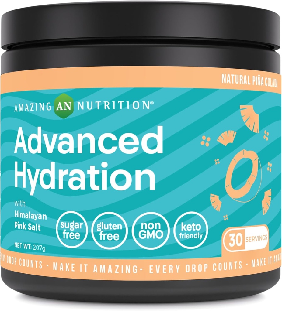 Amazing Nutrition Advanced Hydration, Elektrolytpulver 30 Servierungen | Verpackt mit essentiellen Mineralien | Zuckerfrei | Keto Friendly | Non-GMO | Glutenfrei (Natural Pina Colada)