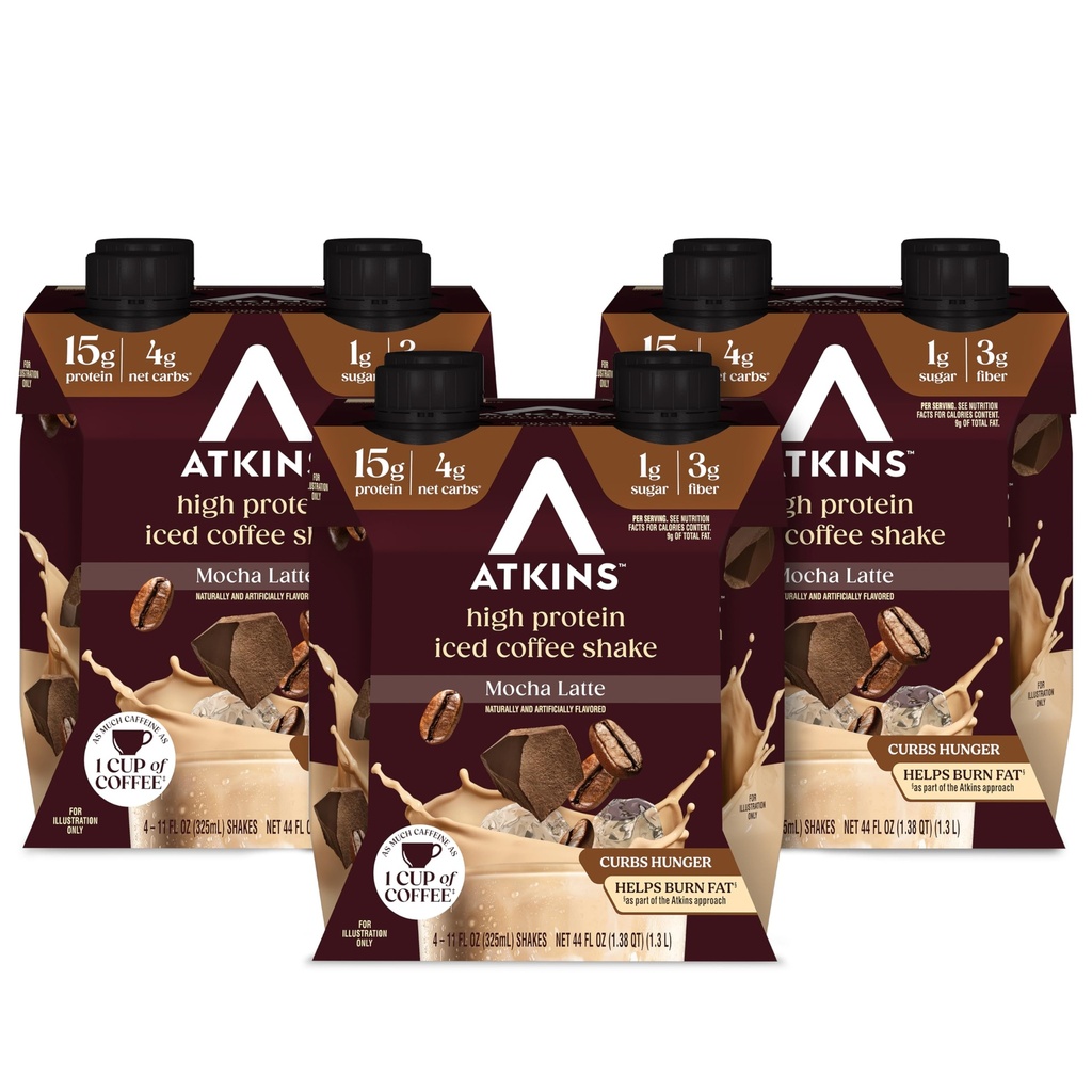 Atkins Mocha Latte Iced Coffee Flavored Protein Shake, High Protein, Low Glycemic, Low Carb und Low Sugar Shakes, Keto-Friendly, 12 Pack