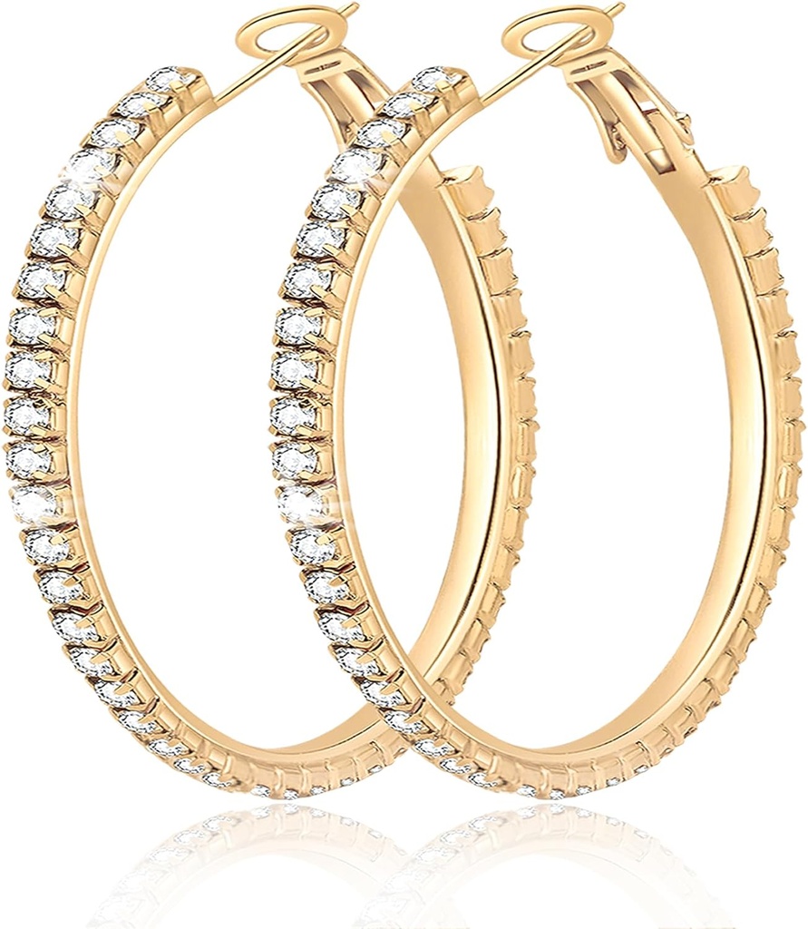 Big Large 925 Sterling Silber Hoop Ohrringe für Frauen Pave Crystal 14k vergoldet Gold Hoops Ohrring für Frauen Dünne sparkly Zirkonia Statement Strass Schmuck Nicht Tarnish Allergiker