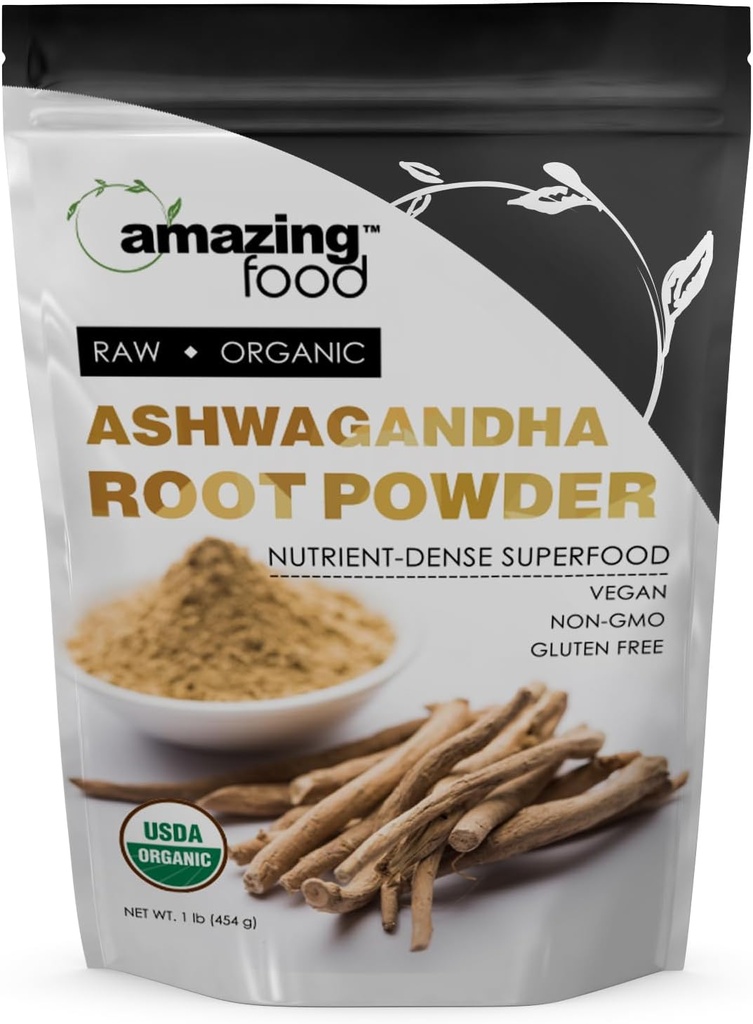 Erstaunlich Essen Ashwagandha Wurzel | 1 Lb Pulver | USDA Zertifizierte organische Ergänzung | Vegan | Non-GMO | Gluten Free | Made in USA
