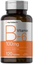 Horbaach Vitamin B6 100mg | 120 Vegetarische Tabletten Pyridoxin HCI | Non-GMO & Gluten kostenlose Ergänzung
