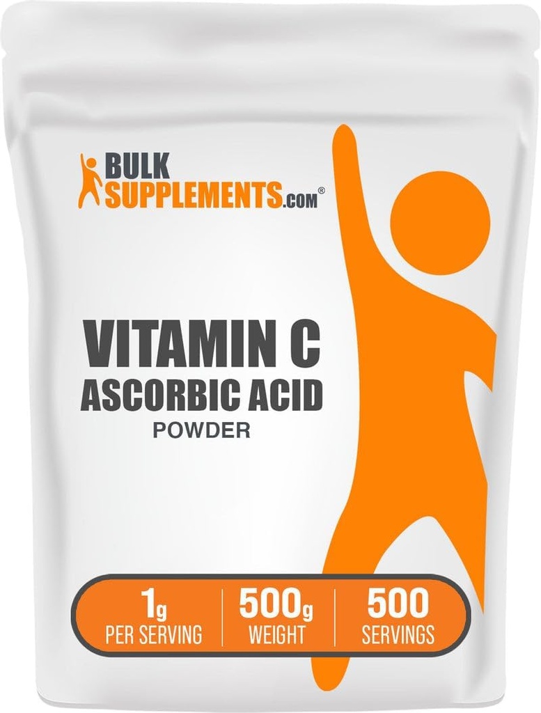 BulkSupplements.com Ascorbic Acid Powder - Vitamin C Supplement, für Immununterstützung - Ascorbic Acid Food Grade, Glutenfrei, 1g pro Servierung, 500g (1.1 lbs) (Pack von 1)