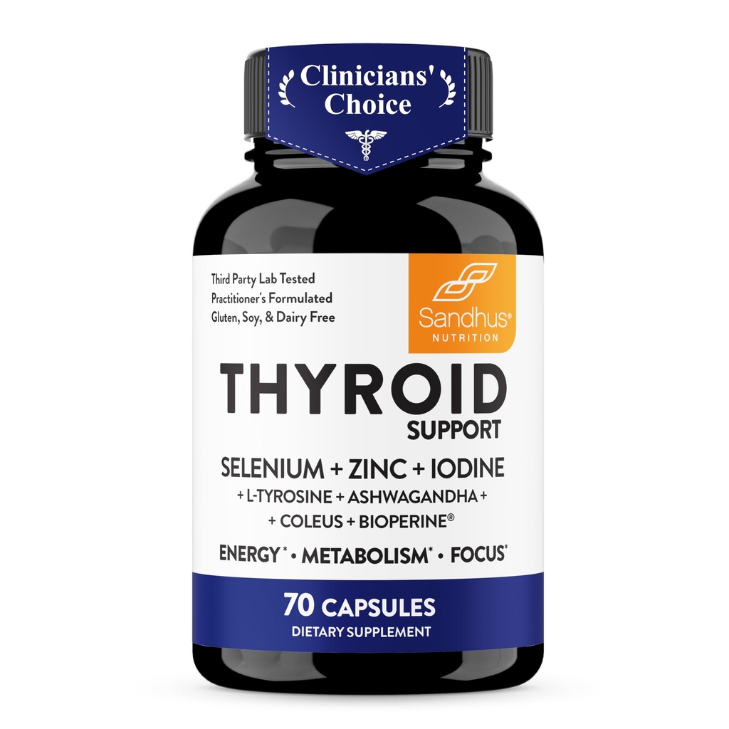 Sandhu's Schilddrüsen-Support-Komplex mit Selen, Zink, Iodin, L Tyrosin, Ashwagandha | Pure Health Supplement für Damen und Herren |70 Count, 35 Tage Versorgung