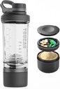 21oz Protein Shaker Bottle mit Powder Storage Container-Shaker Cups für Protein Shakes-pre Workout-Flasche-Mixer Cup-Gym Sport Water Bottle -Made with Tritan BPA Free, with Wire Whisk Balls (Schwarz)