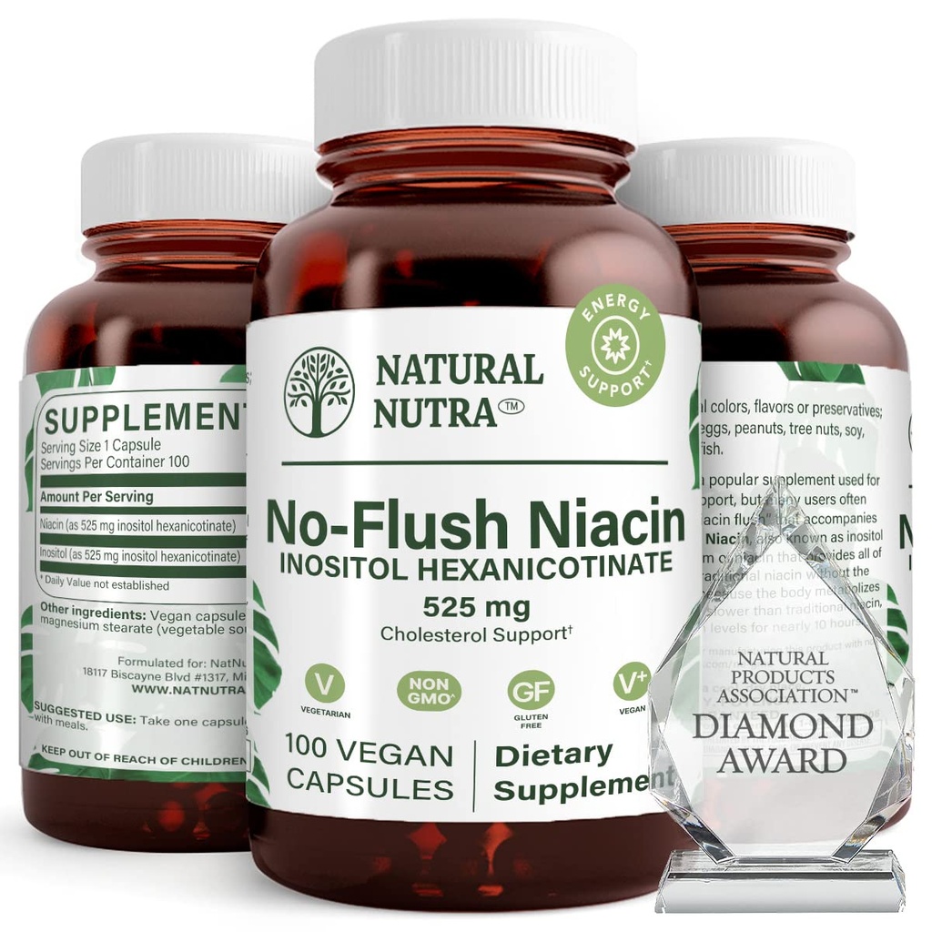 Natürliche Nutra keine Flush Niacin, Vitamin B3 Supplement, hilft Cardiovascular Health zu verbessern, hilft Haut Textur zu verbessern, fördert bessere Gehirnfunktion, hilft Energie Level 525 mg, 100 Kapseln