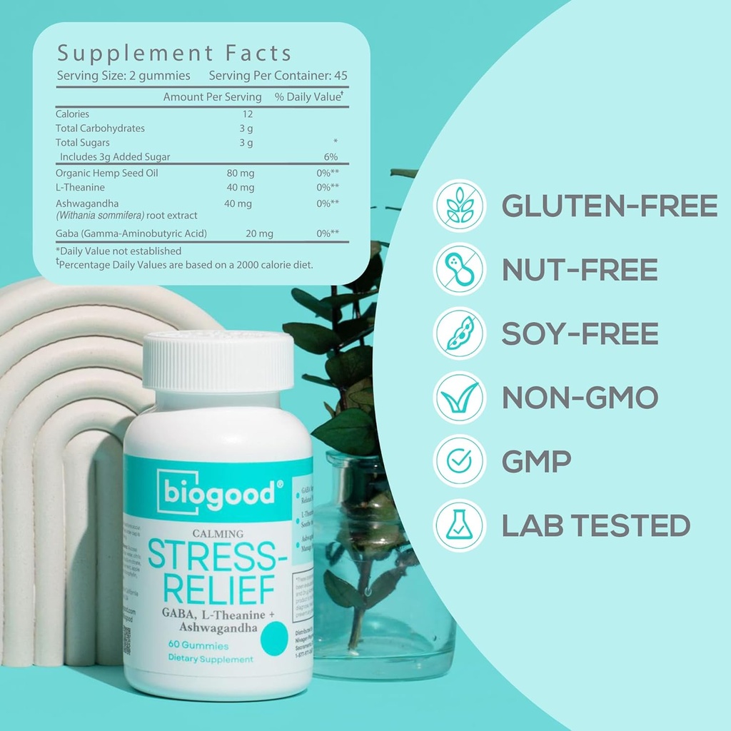 Stress-Relief mit Ashwagandha + L-Theanine, GABA | Daily Dose, 60 Gummies