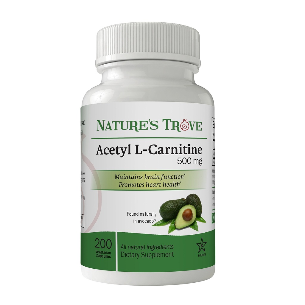 Nature's Trove Acetyl L-Carnitin (ALCAR) 500 mg 200 Vegetarische Kapseln