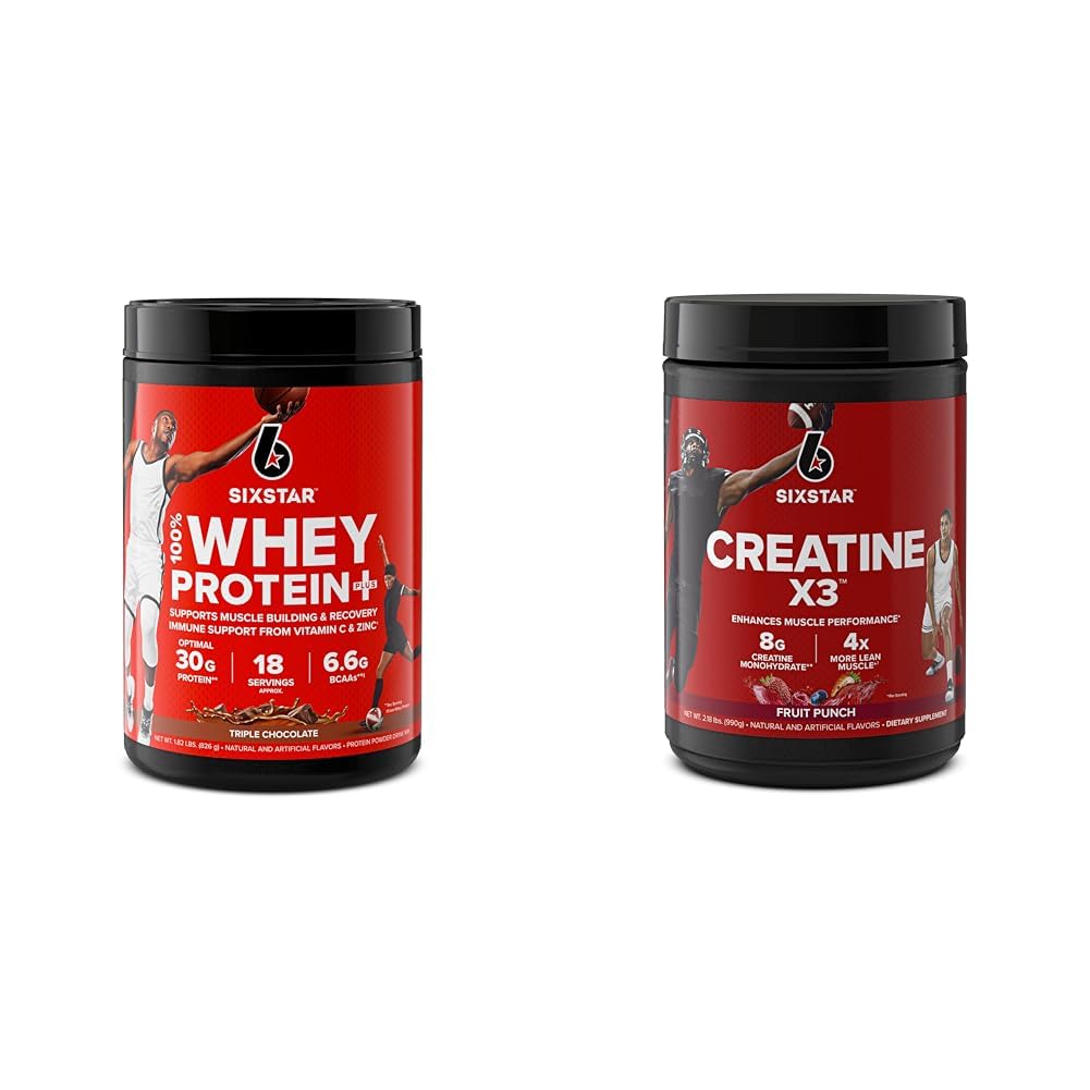 Six Star Elite Series 100% Whey Protein Plus Triple Chocolat 1.8lbs en poudre américaine et créatine Creatine X3.