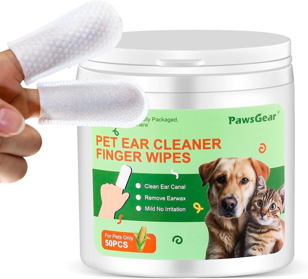 Essuie-oreilles pour chiens et chats - Nettoyage doux, élimination des odeurs désagréables, faites à partir d'extraits de plantes, 50 essuie-oreilles