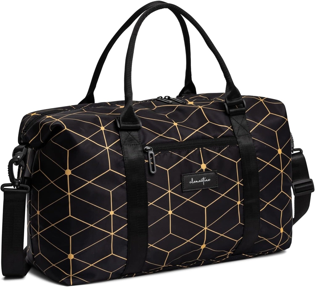 Clementine Tote Bag | Weekender Bags for Women | Perfect duffle Bag for Overnights, Traveling, and Gym | Black/Gold Geometric - Medium