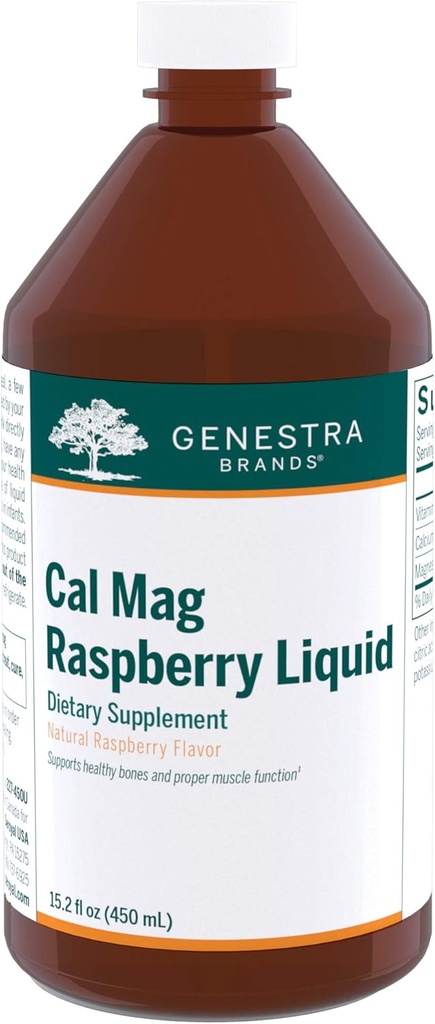 Genestra Marken Cal Mag Raspberry Liquid | Calcium und Magnesium Citrat Formel mit Vitamin D | 15.2 fl. oz.