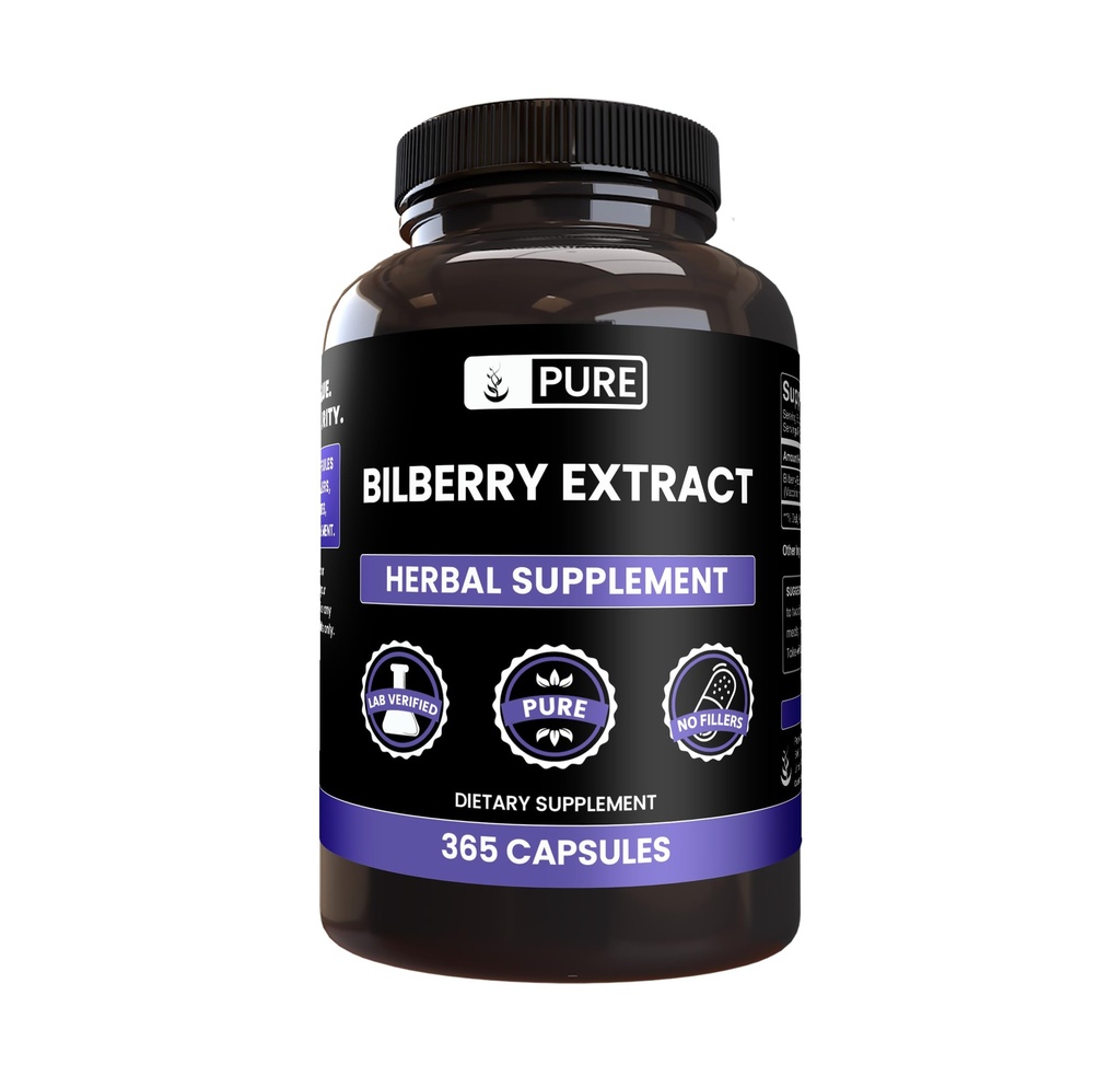 Pure Original Zutaten Bilberry-Extrakt (365 Kapseln) Kein Magnesium oder Reisfüller, Immer rein, Lab Verified