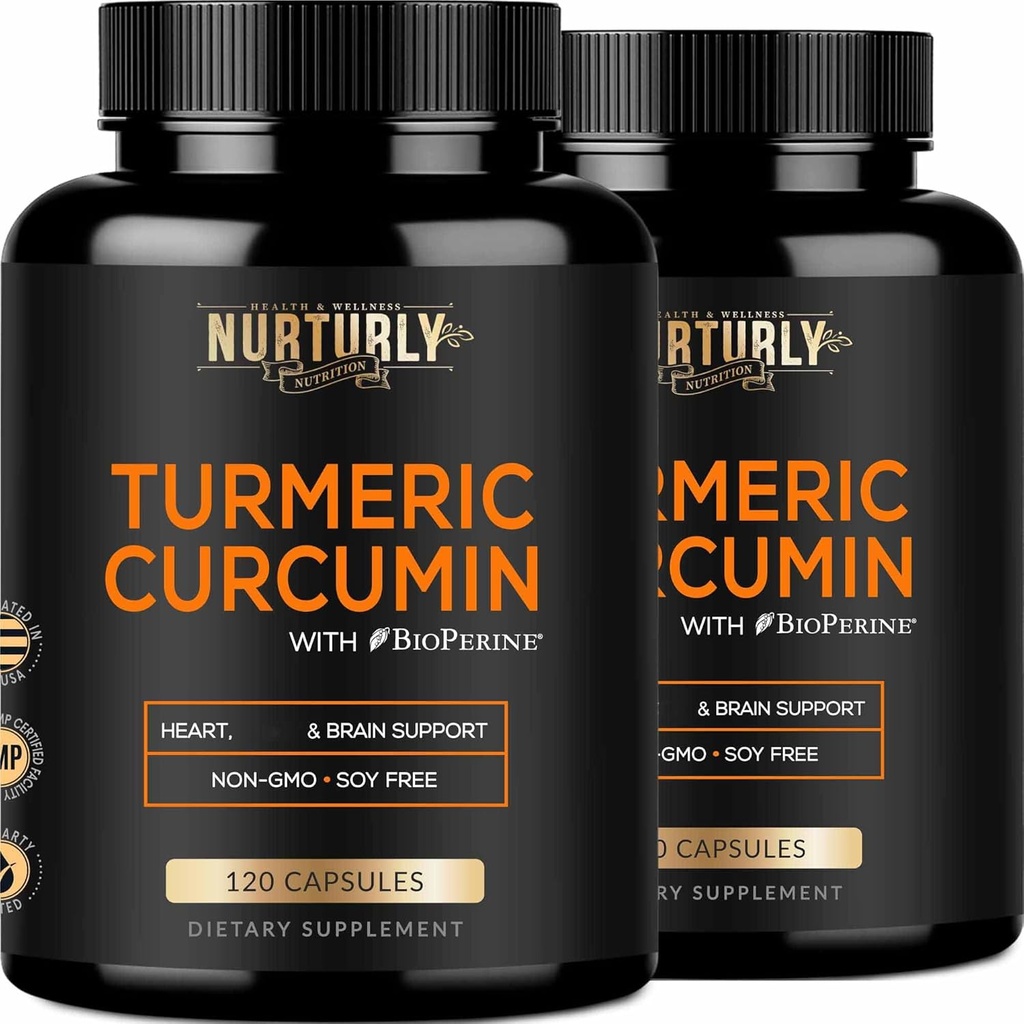 Kurkuma Curcumin mit BioPerine Schwarz Pfeffer und 95% Curcuminoide - Hohe Absorption Kurkuma Ergänzungen 1300mg für Herzgesundheit - Non-GMO, Glutenfrei - 240 Kapseln